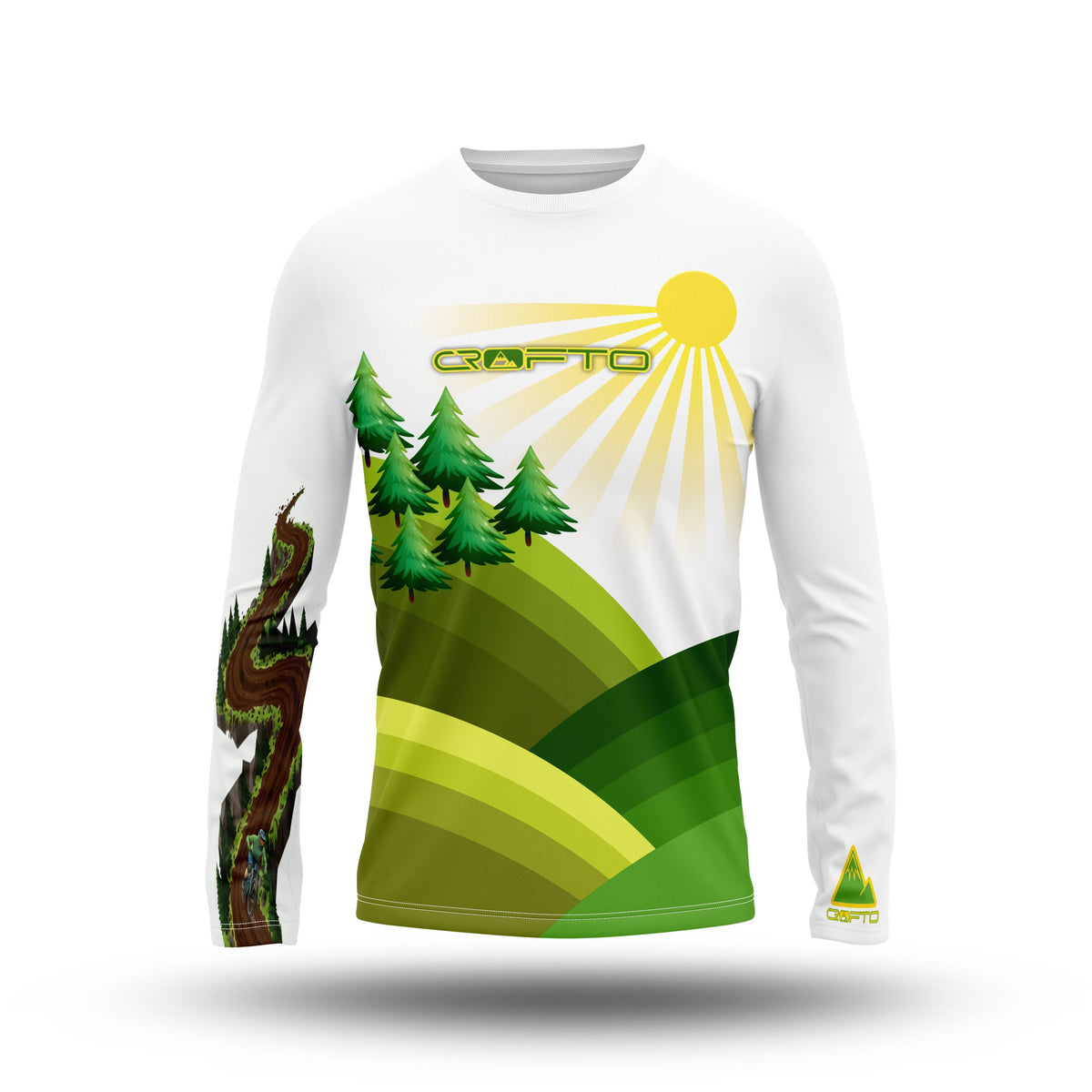 front image of a crofto long sleeve mountain bike jersey for youth