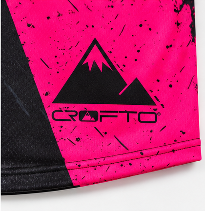 Detailed view of the rear panel of the CROFTO Havoc MTB Jersey showing breathable construction and durable sublimated graphics.