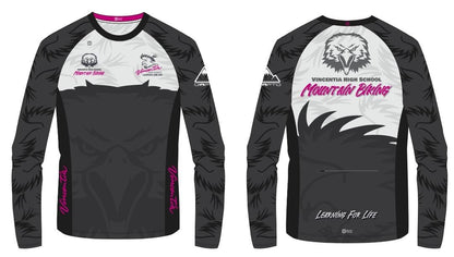 Black and white long sleeve MTB race jersey for Vincentia High school Mountain bike team. Made by CRFTO